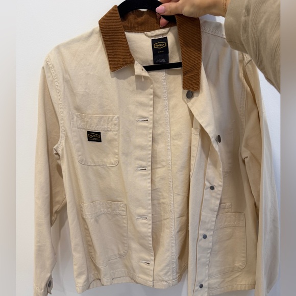 RVCA Jackets & Blazers - RVCA Cream Canvas Jacket with Brown Corduroy Collar
